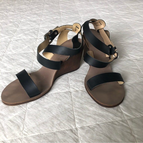 Aldo black leather wedge sandals - Picture 3 of 15